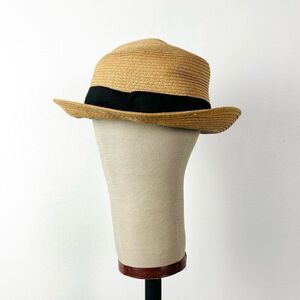 Aritzia Talulah Straw Hat with Black‎ Ribbon Bow